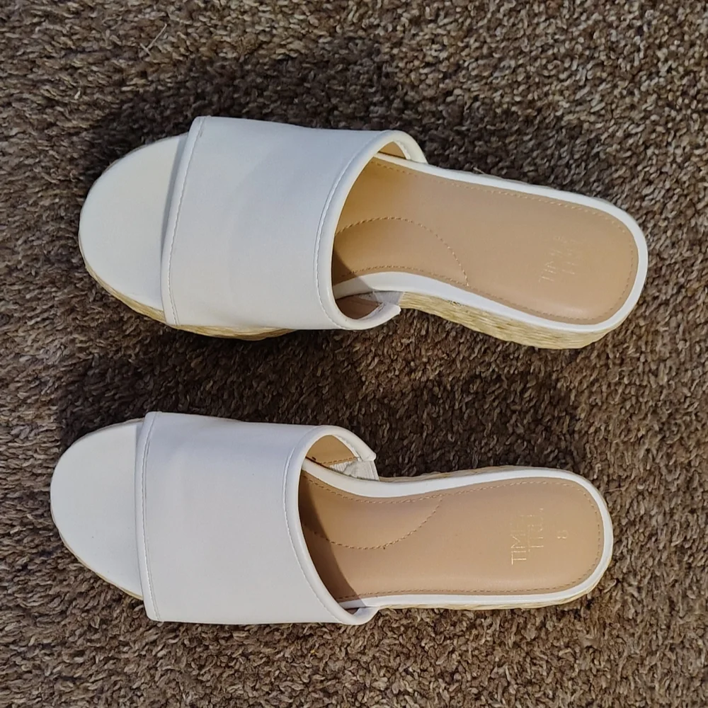 White Espadrille Platform Slide - Women